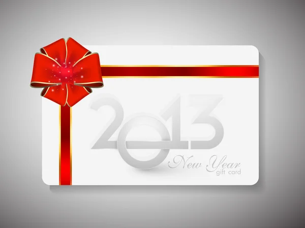 Mutlu yeni yıl kutlama kırmızı kurdele ile hediye kartı. EPS 10 — Stok Vektör