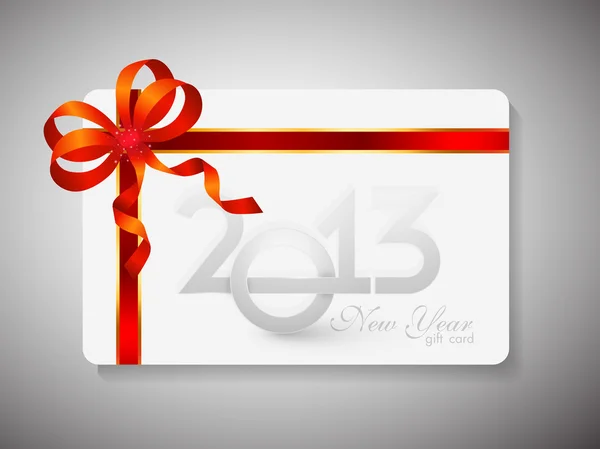 Tarjeta de regalo para la celebración del Feliz Año Nuevo con cinta roja. EPS 10 — Vector de stock