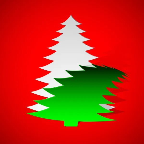 Christmas greeting or gift card with Xmas tree on red background — Wektor stockowy