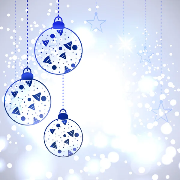 Χριστουγεννιάτικη κάρτα ή φόντο με διακοσμητικά παραμονή μπάλες, snowflak — Διανυσματικό Αρχείο