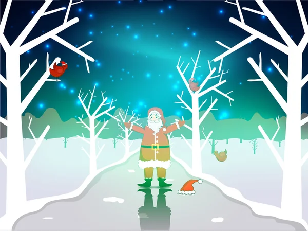 Santa Clause on winter night, Merry Christmas background. EPS 10 — Stock Vector