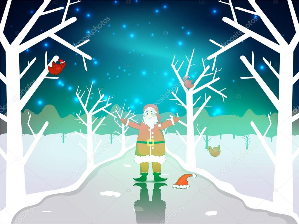 Santa Clause on winter night, Merry Christmas background. EPS 10