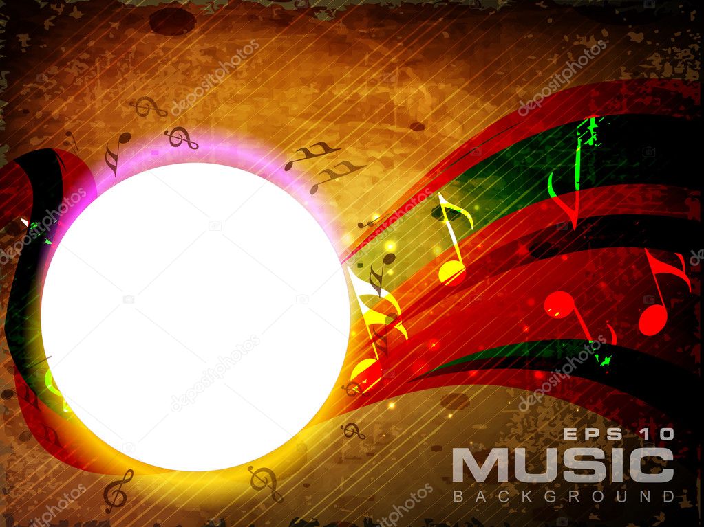 Vector musical background with musical notes and waves and copy