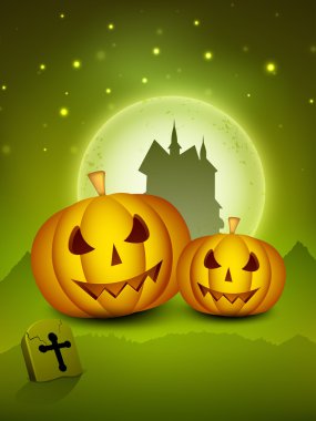 korkunç kabaklar ve silüeti Halloween gece arka plan