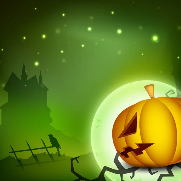 Halloween noci pozadí s strašidelné dýně a silueta — Stockový vektor