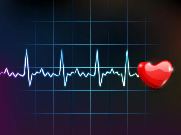 红色的心形状，医学背景的心电图。10 eps. — 图库矢量图片
