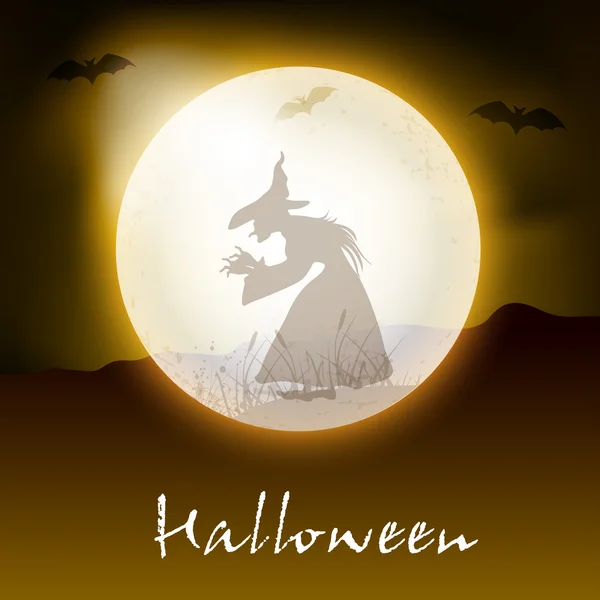 Halloween night background with witch silthouette in the moon. E — Stock Vector