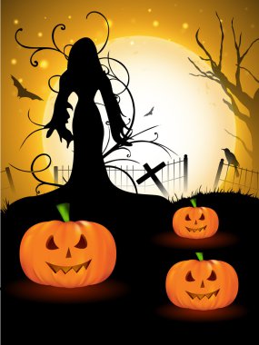 Cadı siluet ve korkutucu pompa Spooky halloween arka plan