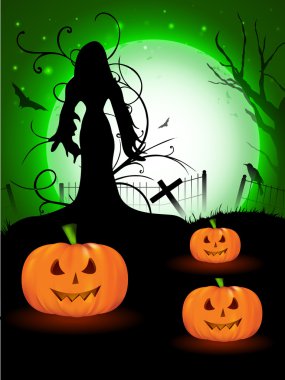 Cadı siluet ve korkutucu pompa Spooky halloween arka plan