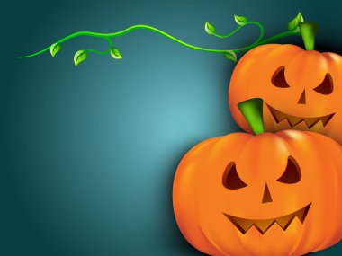 Halloween pumpkins yeşil yaprakları ile. EPS 10.