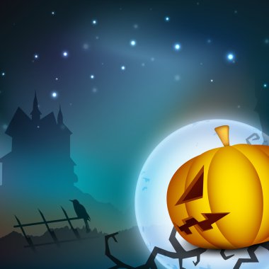 korkutucu kabak ve perili ev Halloween gece arka plan.