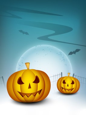 Spooky halloween gece artalanla korkunç kabaklar. EPS 10.