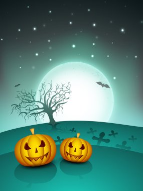 Spooky halloween gece artalanla korkunç kabaklar. EPS 10.
