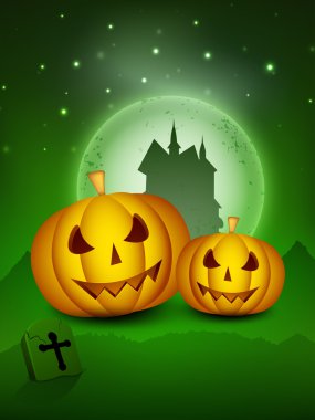 Spooky halloween gece artalanla korkunç kabaklar. EPS 10.