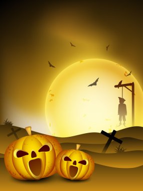 Spooky halloween gece artalanla korkunç kabaklar. EPS 10.