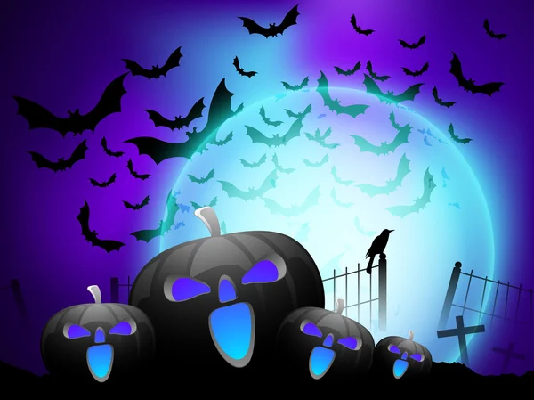 Eng pompoen in de halloween nacht achtergrond. EPS 10. — Stockvector