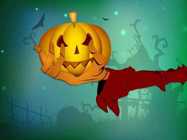 Gruseliger Halloween-Kürbis auf der Zombie-Hand. Folge 10. — Stockvektor