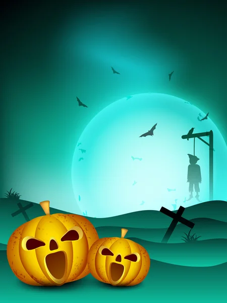 Жуткая ночь Хэллоуина с пугающими тыквами. EPS 10 . — стоковый вектор