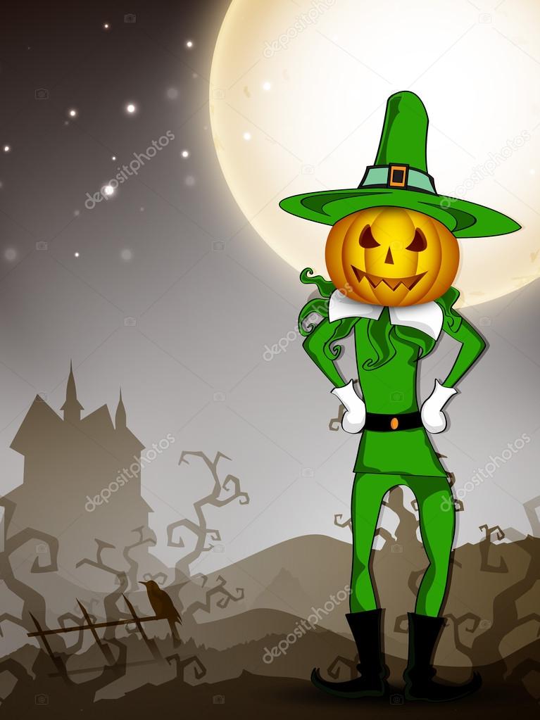 Pumpkin witch in the Halloween night. EPS 10.