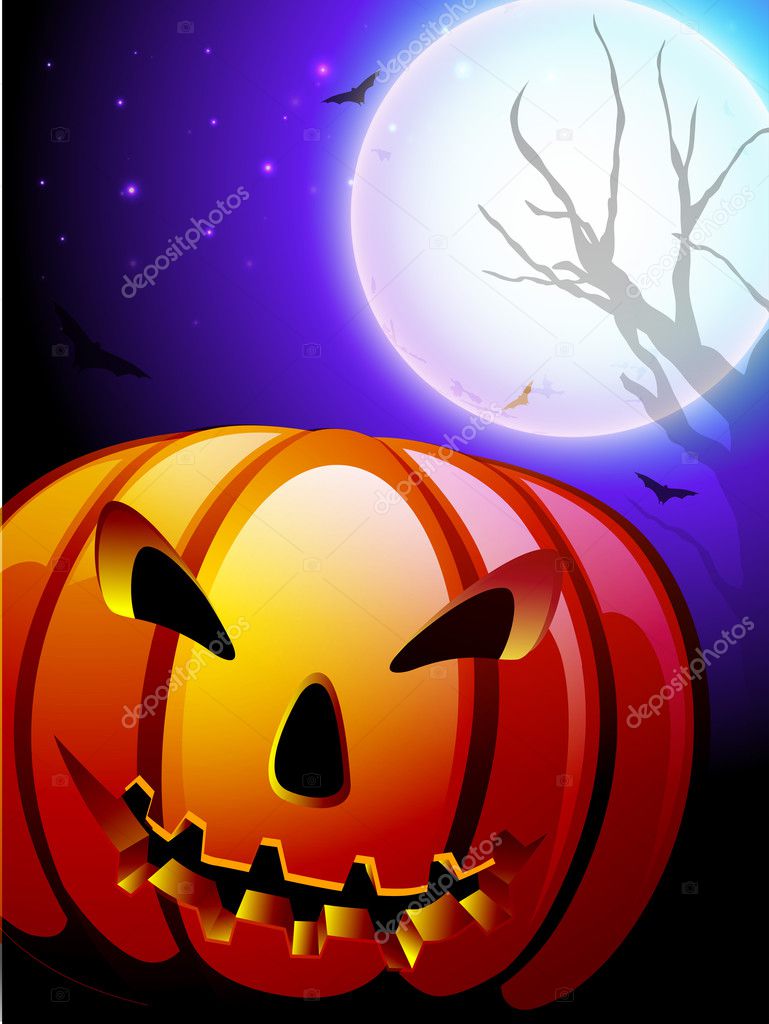 Scary pumpkin in the Halloween night background. EPS 10.