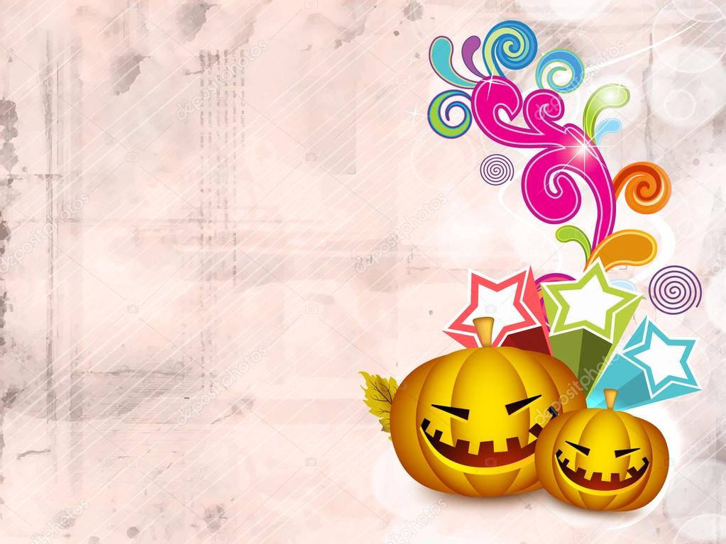 Scary Halloween pumpkins on retro floral background. EPS 10.