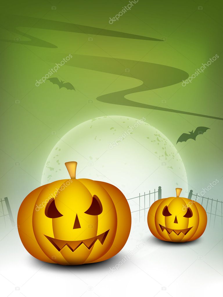 Spooky Halloween night background with scary pumpkins. EPS 10.