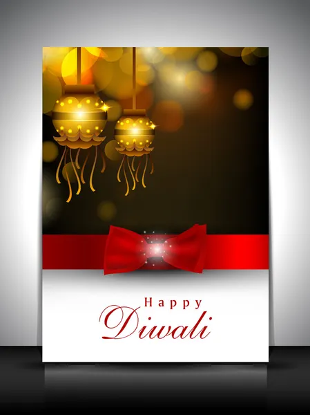 Biglietto di auguri con diya per il festival Diwali in India. EPS 10 . — Vettoriale Stock