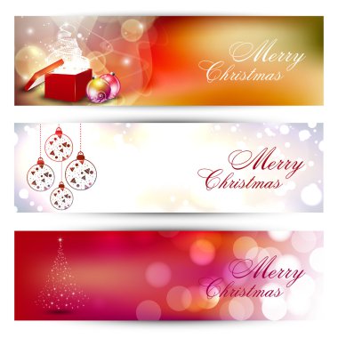 Web sitesi başlık veya afiş ile dekoratif xmas topları, hediyeler b ayarla