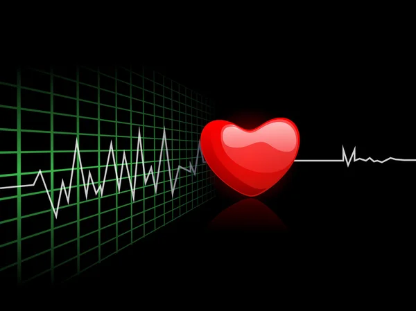 Cardiogram met rood hart vorm op zwarte achtergrond. EPS 10. — Stockvector