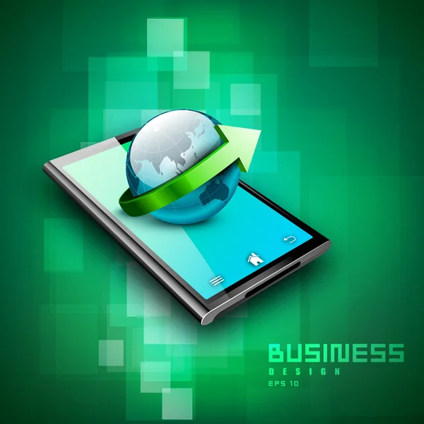 Concepto de negocio 3D con globo terráqueo en una pantalla de tableta. EPS 10 . — Vector de stock