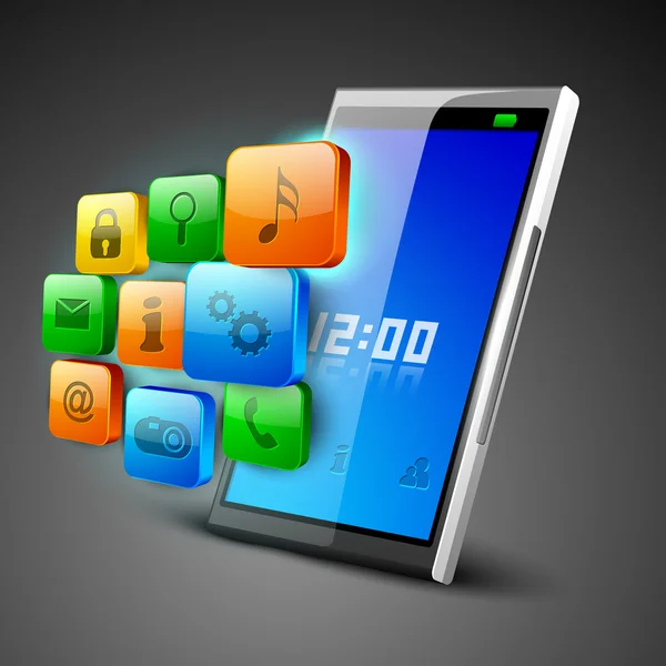 Concepto de negocio 3D con iconos web en la pantalla de la tableta. EPS 10 . — Vector de stock