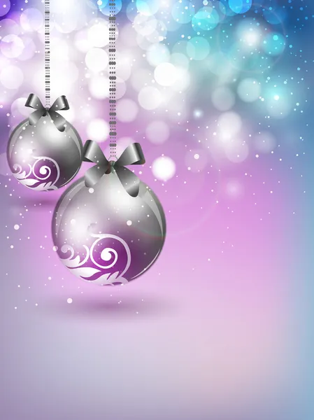 Декоративні різдвяні кульки на блискучому фоні сніжинок для Merry C — стоковий вектор