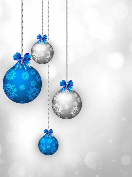 Dekorative Weihnachtskugeln auf glänzenden Schneeflocken Hintergrund für fröhliche c — Stockvektor