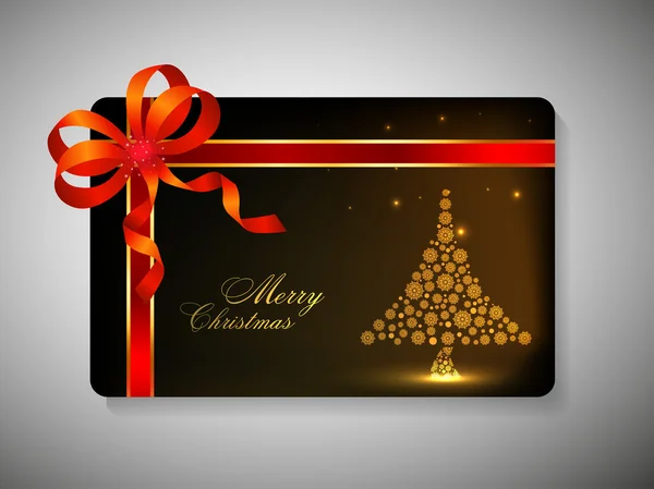 Neşeli Noel için kurdele ile güzel bir şekilde dekore edilmiş hediye kartı ce — Stok Vektör