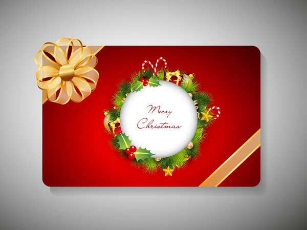 Hermosa tarjeta de regalo decorada con cinta para Feliz Navidad ce — Archivo Imágenes Vectoriales