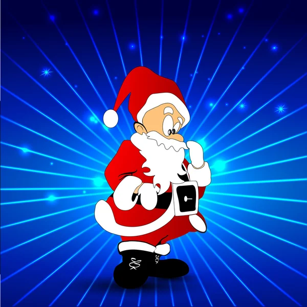 Carte de voeux, carte cadeau ou carte d'invitation avec le Père Noël sur les rayons b — Image vectorielle