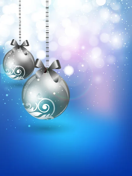 メリー c の光沢のある雪片の背景に装飾的なクリスマス ボール — ストックベクタ