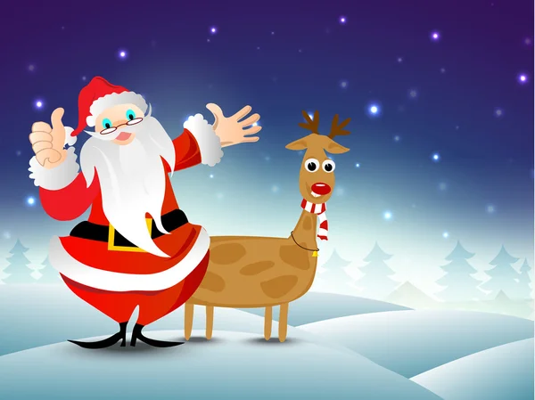Cartão de saudação, cartão de presente ou convite com Papai Noel e reind —  Vetores de Stock