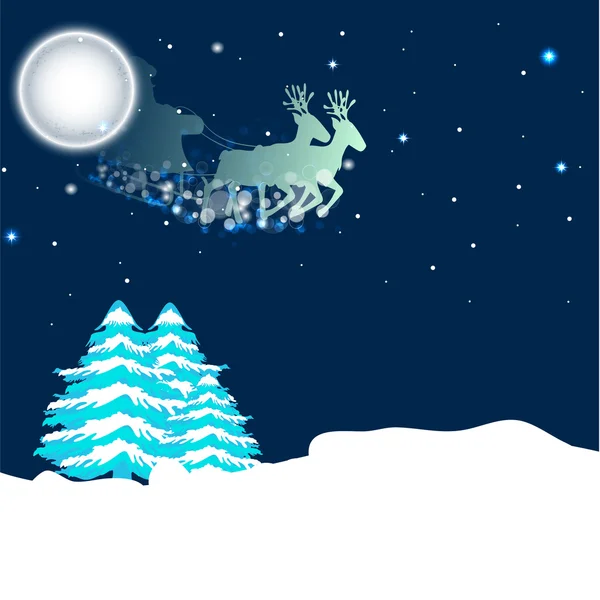 Santa en su trineo, fondo nocturno de luna de Navidad. EPS 1 — Archivo Imágenes Vectoriales