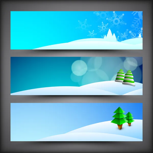 Merry Christmas website headers or banners with Xmas tree on win — Stock Vector