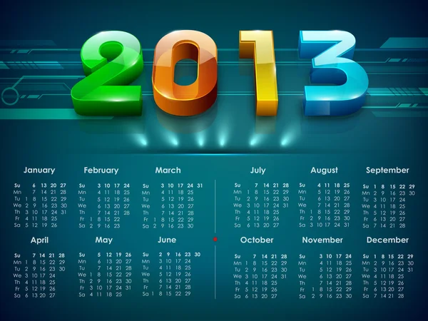 2013 anno calendario. EPS 10 . — Vettoriale Stock