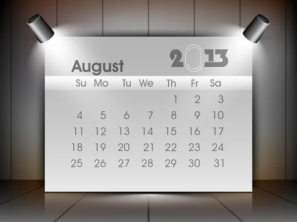 Srpen 2013 kalendář. EPS 10. — Stockový vektor