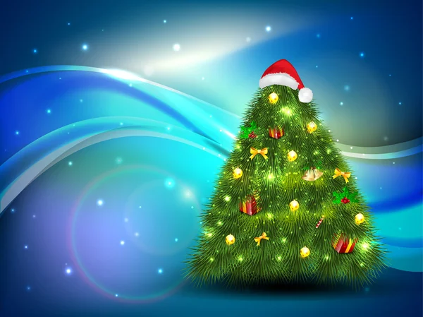 Babbo Natale sull'albero di Natale. Biglietto d'auguri, buono regalo o invito — Vettoriale Stock