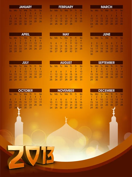 Calendario islamico 2013. EPS 10 . — Vettoriale Stock