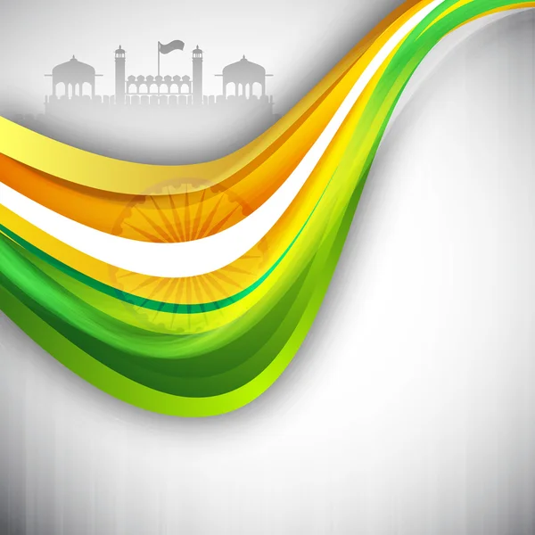 Indian flag color creative wave background with Asoka wheel. EPS — Stockvector