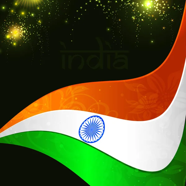 Indian flag color creative wave background with Asoka wheel. EPS — Stockvector
