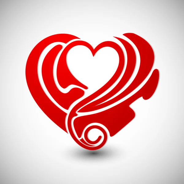 Hermoso fondo de San Valentín con texto Amor en el corazón rojo — Vector de stock