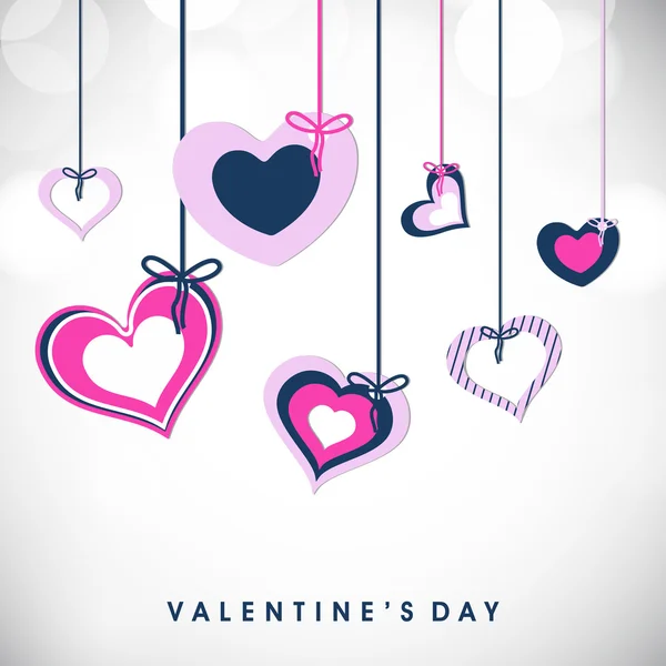 Valentines Day greeting card or gift card with hanging colorful — Stock Vector