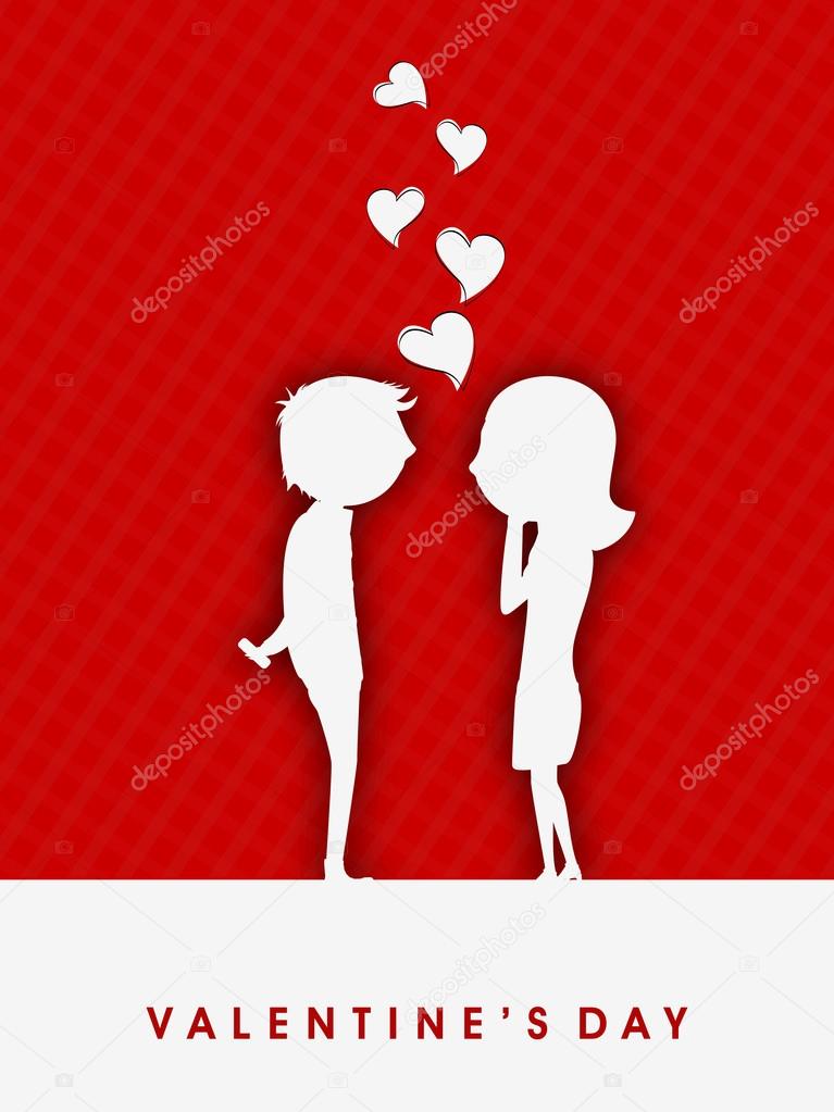 Valentines Day red greeting card or gift card with white silhoue