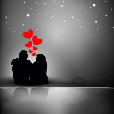 Valentine's Day background with silhouette of couples showing lo clipart